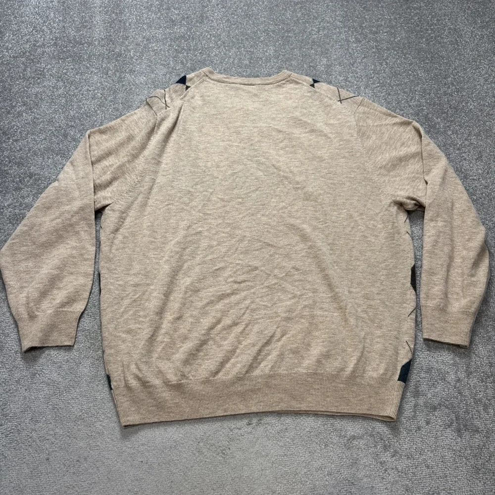 NWT Lambs Wool XL Sweater Argyle Tan Jos A Bank Executive V Neck Blue MSRP $150
